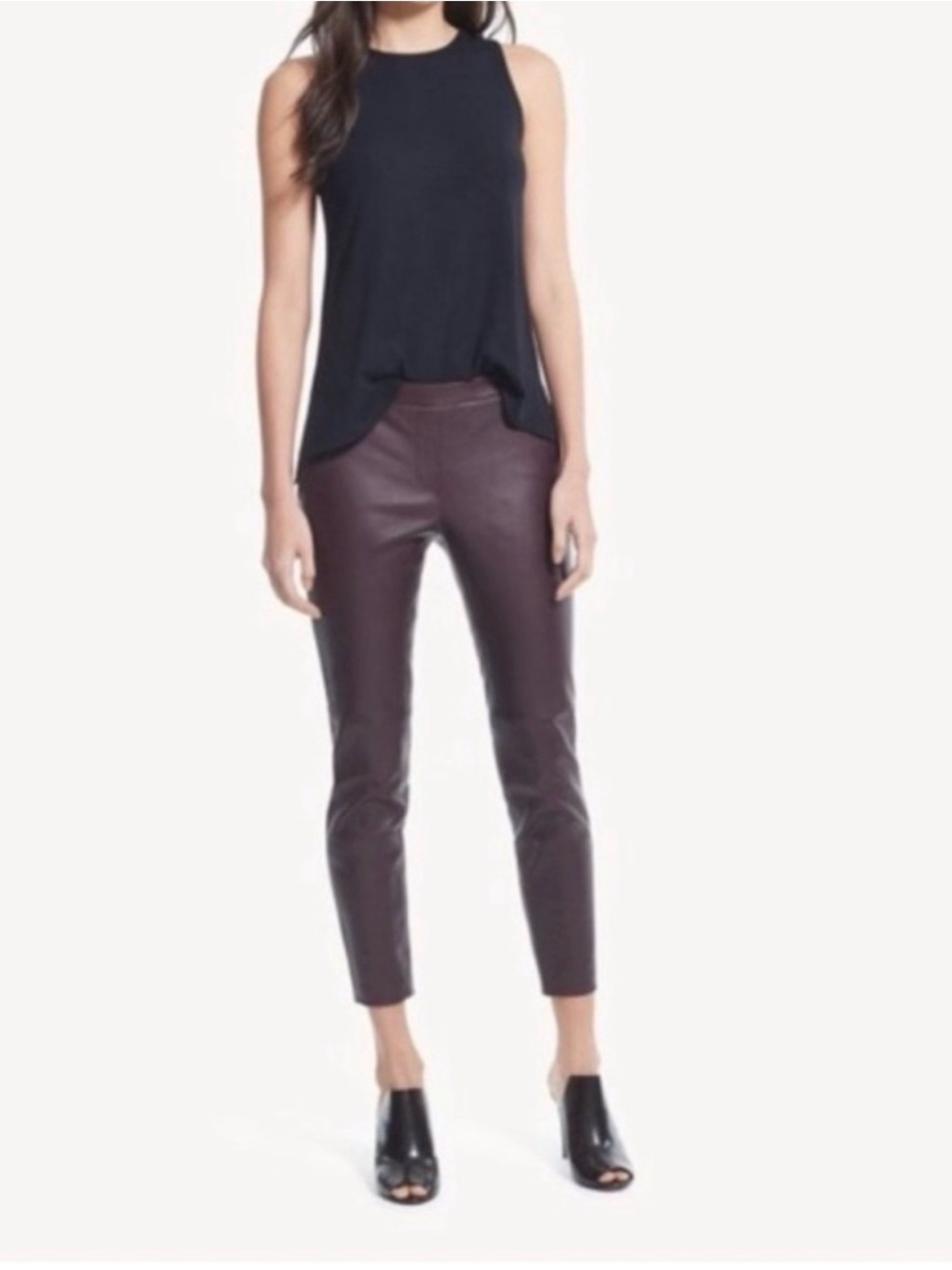 Vince Burgundy Skinny Leather Ankle Pants, Size Small